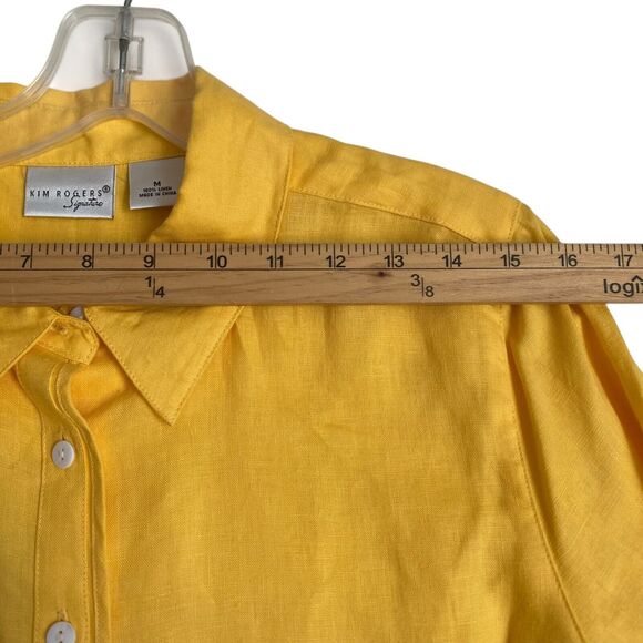 Kim Rogers Linen Shirt Top M Yellow Button Up 3/4 Sleeve Artsy Breathable Travel - Picture 5 of 7